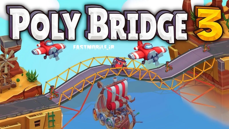 دانلود بازی مهندس پل سازی 3 هک شده اندروید Poly Bridge 3