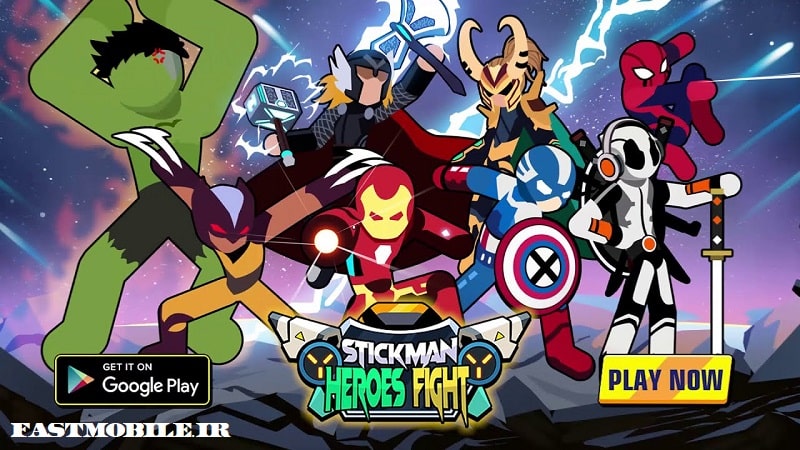 دانلود بازی استیکمن هیروز فایت هک شده اندروید Stickman Heroes Fight
